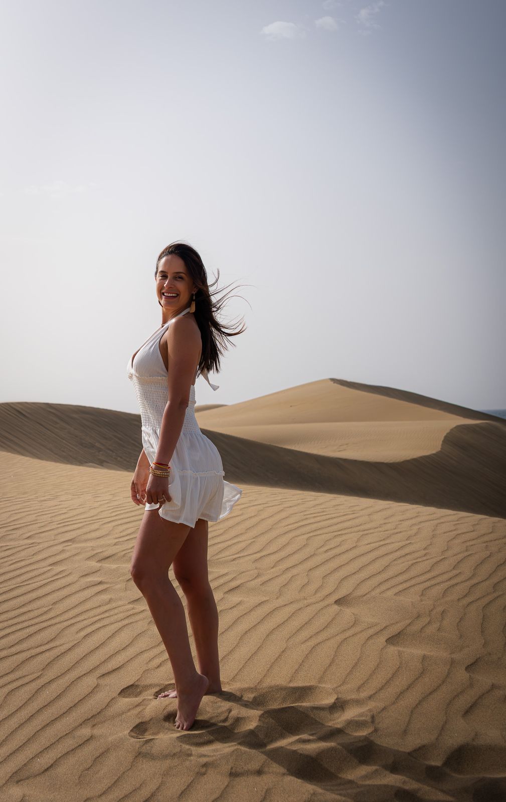 Solo photoshoot in white dress Maspalomas dunes